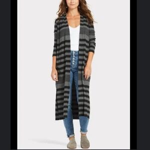 Peyton Jenson Striped Ribbed Open Front Longline Duster Cardigan